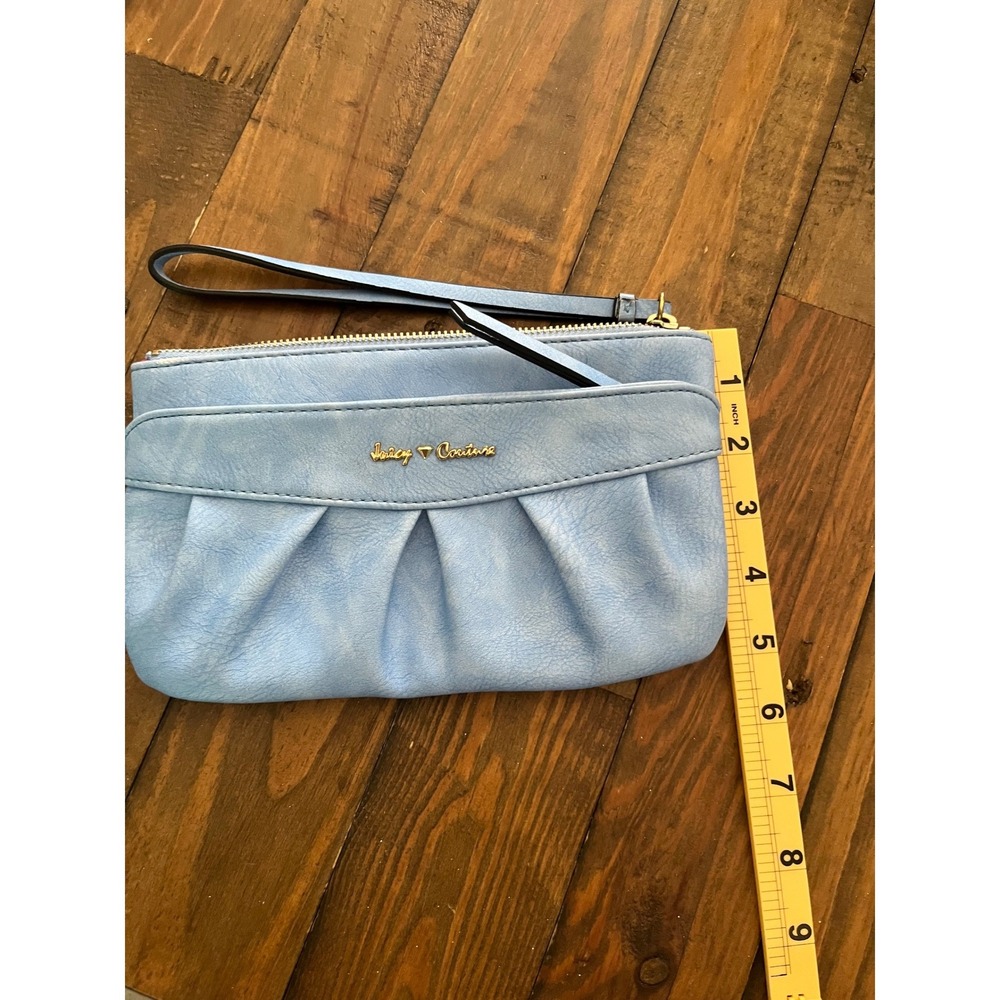 JUICY COUTURE Wristlet Clutch Pleated Y2K Women OS Blue Faux Leather Pouch